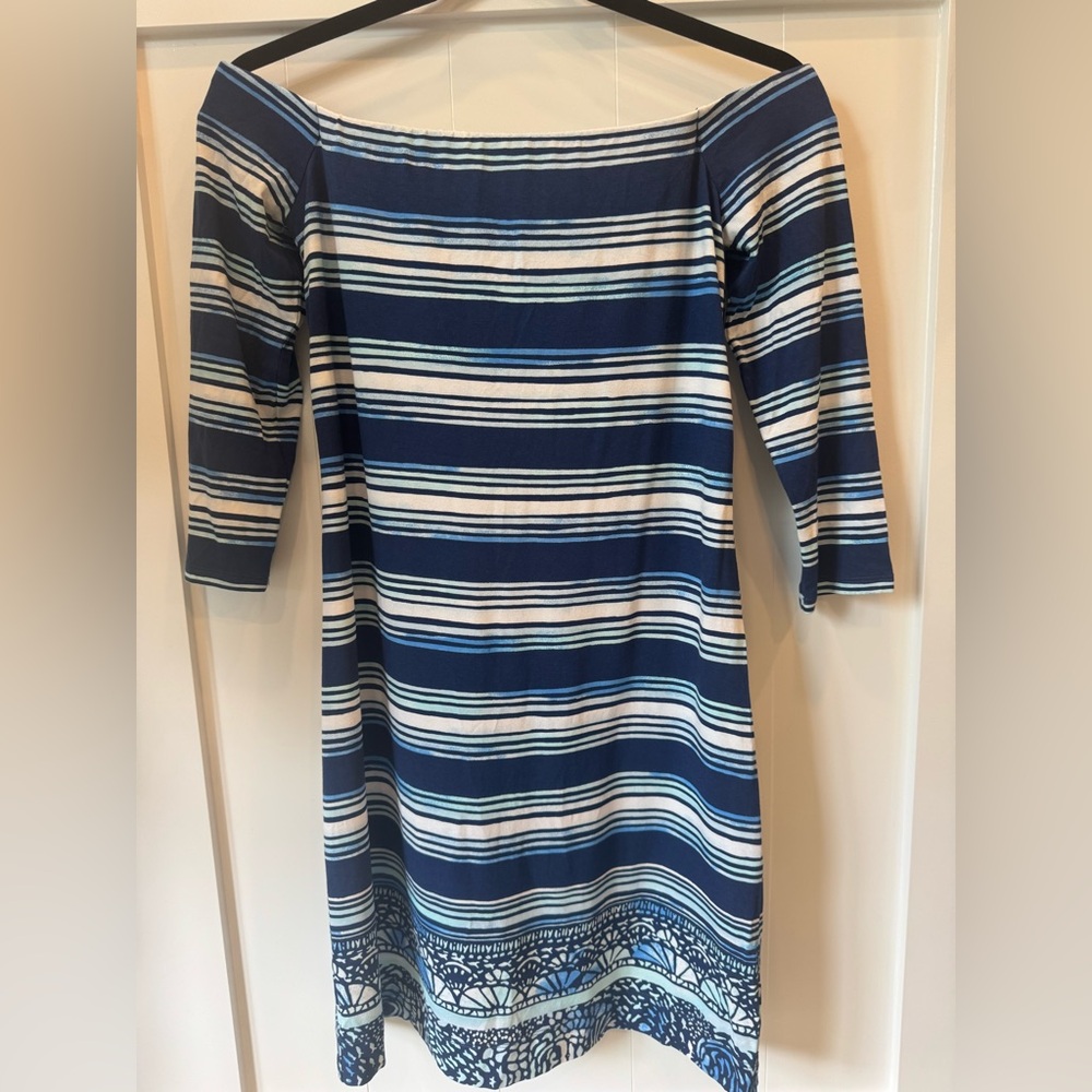 Lilly Pulitzer Striped Off-Shoulder Blue Dress XS NWT